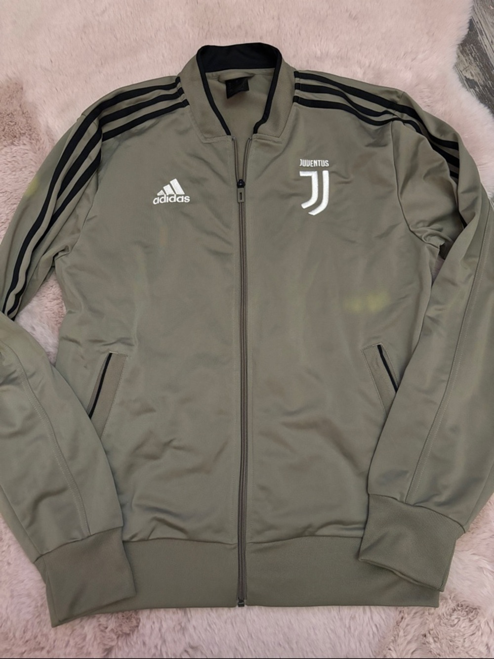 adidas Olive Green Juventus Track Bomber Jacket with Black Stripes